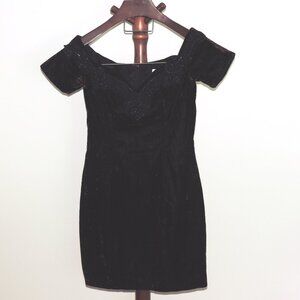 Rampage Off Shoulder Burgundy Black Crushed Velvet Dress